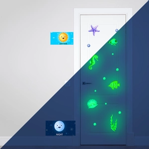 Luminous ocean world wall stickers showing daytime look and green night glow effect