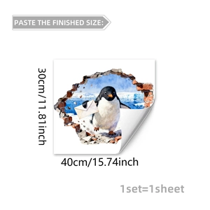 Guide des dimensions du sticker mural pingouin 3D avec taille de 30x40cm