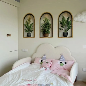 Minimalist cloud shaped upholstered bed for children in soft cream fleece fabric