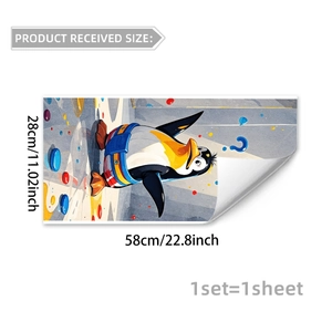 Sticker mural pingouin de dessin animé avec taches de couleur, taille de 58x28cm