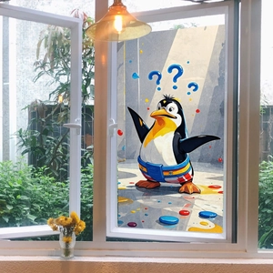 Film électrostatique pour fenêtre avec motif pingouin mignon et points colorés