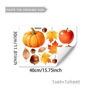 Luminous autumn wall stickers set featuring watercolor pumpkin, apple and maple leaves