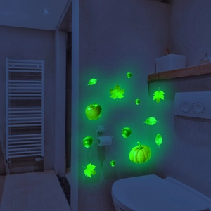 Luminous glow-in-the-dark autumn wall stickers featuring pumpkins and maple leaves