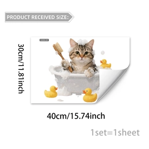 Detailed dimensions of cat in bathtub window cling sticker measuring 30x40cm