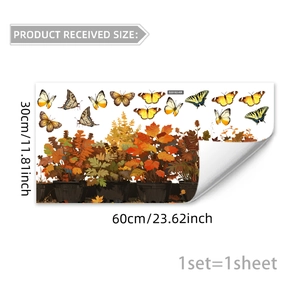 Autumn gnome squirrel mushroom window clings static double-sided fall leaves decal set