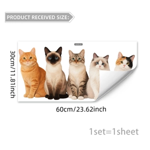 Detail view of 60x30cm sheet with five cartoon cats static cling window stickers