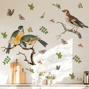 Self Adhesive Wall Stickers Plants Birds Butterflies Pink Bicycle Sunflower Tulips Watercolor Decor For Living Room Bedroom