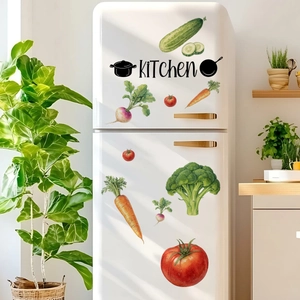 Watercolor vegetable wall stickers featuring tomato, carrot and broccoli with Kitchen text
