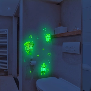 Glow-in-the-dark wall stickers featuring a cartoon animal band with musical instruments