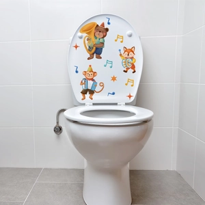 Detailed stickers showing cartoon animals playing music for toilet lid decoration