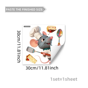 Detailed view of chef mouse wall sticker with dimensions 30x30cm and cartoon pattern