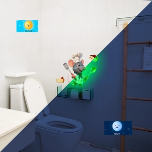 Glow in the dark cartoon chef mouse wall sticker showing day and night luminous effect