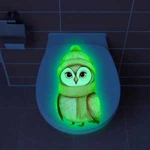 Glow in the dark cartoon owl decal on toilet lid for home bathroom night decoration