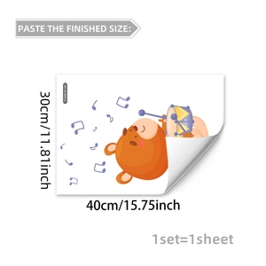 Luminous hamster wall decal sticker with blue musical notes design measuring 40x30cm