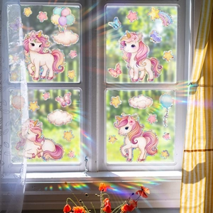 Rainbow Suncatcher Window Clings Unicorn Butterfly Static Prism Window Film Holographic Rainbow Maker For Glass Home Decoration