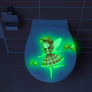 Glow in the dark toilet sticker featuring a cute mushroom fairy girl in green fluorescence