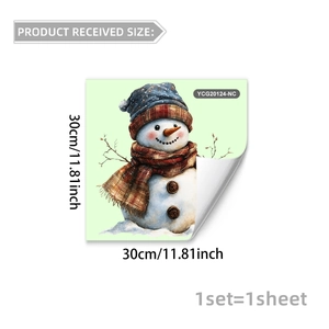 Luminous Christmas snowman toilet wall sticker with scarf and dot hat, 30x30cm size
