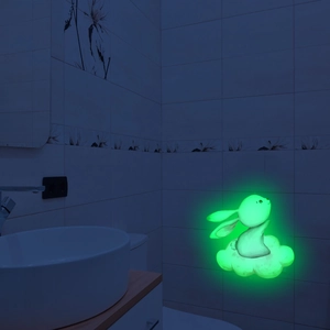 Luminous glow-in-the-dark wall sticker featuring a cute cartoon rabbit on a cloud decoration