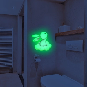 Luminous glow-in-the-dark wall sticker featuring a cute bunny sitting on a cloud