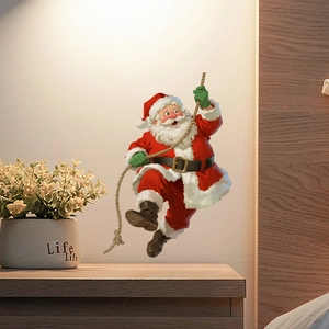 Luminous Santa Claus wall sticker climbing a rope for festive home Christmas decoration