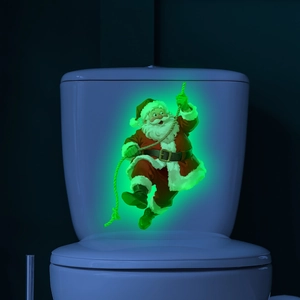 Luminous Santa Claus Christmas wall sticker with glowing green fluorescent effect in dark