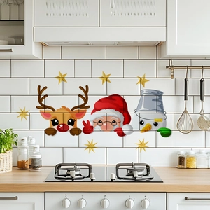 Christmas wall stickers featuring Santa, reindeer and snowman on kitchen tiles
