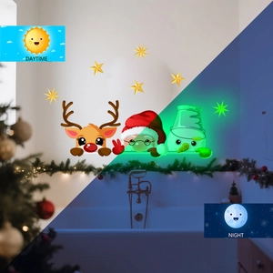 Luminous Christmas wall stickers with Santa, reindeer and stars in day and night view