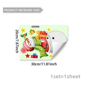 Detailed size chart showing 20x30cm festive Christmas snowman wall sticker dimensions
