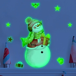 Glow-in-the-dark Christmas snowman toilet sticker with green fluorescent light effect