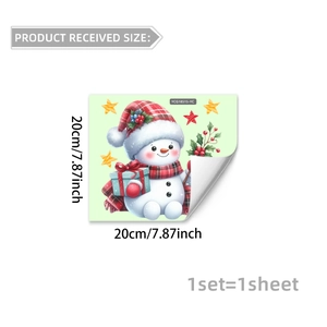 Detailed view of glow-in-the-dark Christmas snowman sticker with gift and red stars