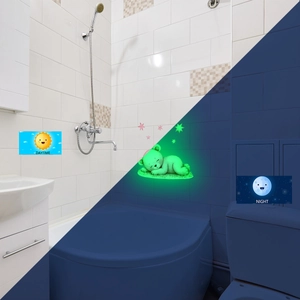 Glow in the dark sleeping bear wall stickers showing day and night visual effects