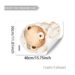Detailed view showing the 40x30cm dimensions of a watercolor sleeping bear wall sticker