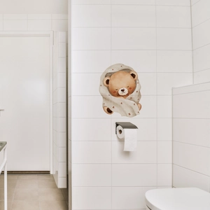 Luminous wall sticker showing a cute watercolor brown bear wrapped in a star blanket