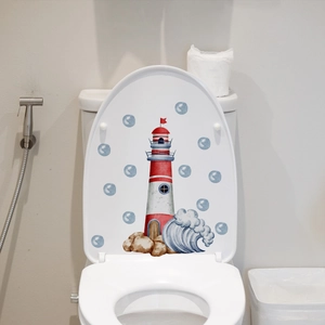 Lighthouse and ocean waves design waterproof sticker for bathroom toilet lid decoration
