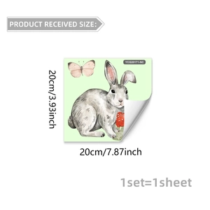 Detailed sheet view of rabbit and mushroom wall stickers with 10x20cm size dimensions
