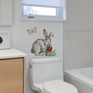 Luminous elf girl mushroom butterfly wall stickers featuring realistic gray rabbit and flowers