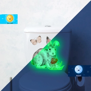 Luminous wall stickers showing rabbit and mushroom patterns in day and night modes