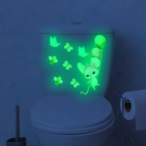 Glow in the dark cartoon mouse and butterfly wall stickers for bathroom decor