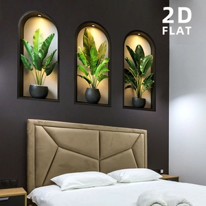 3D effect tropical potted plants wall stickers for bedroom background decoration