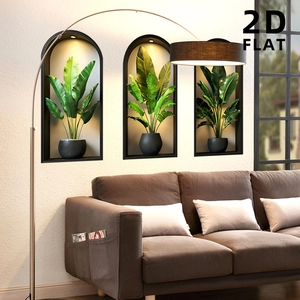 Detailed 2D flat wall stickers featuring potted tropical plants in arched niches