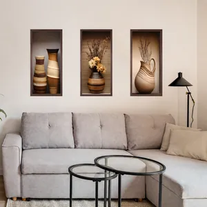 Three-piece set of creative potted plant 3D wall stickers for living room decor