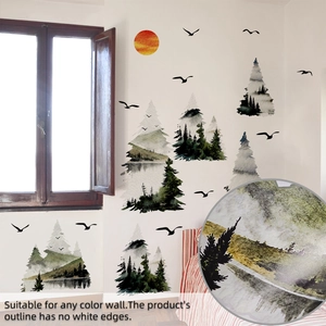 Detail of bird and forest wall sticker showing no white edges on textured surface