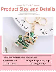 Detail specifications card for zinc alloy lion dance keychain weighing 59.2 grams