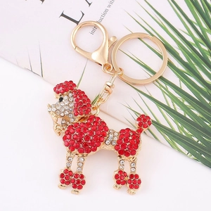 Porte-clés Caniche en Strass Brillant Alliage Chiot Charme de Sac Pendentif Animal Scintillant pour Femme Sac à Main Voiture Cadeau