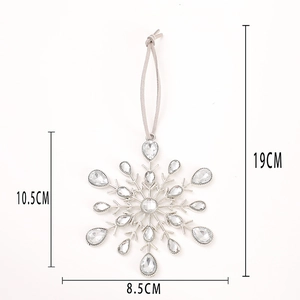 Zinc alloy snowflake ornament with rhinestones and grey hanging rope for Christmas decor