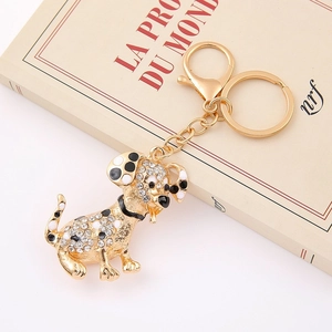 Creative dalmatian keychain with gold alloy plating and sparkling rhinestones
