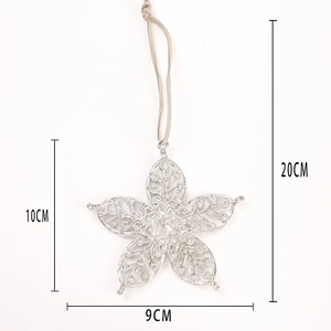 Detail view of 10cm silver snowflake ornament with intricate rhinestone zinc alloy cutout