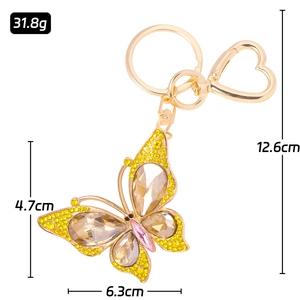 Funkelnder Schmetterling-Schlüsselanhänger mit gelben Kristallen und Maßen