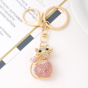 Creative Cat Shaped Rhinestone Keychain Alloy Metal Cute Animal Bag Charm Pendant For Women Girls Daily Key Ring Jewelry