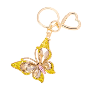 Goldener Schmetterling Schlüsselanhänger mit Kristallen und Herz-Karabinerhaken